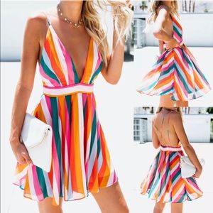 Backless Rainbow Color Day Dress